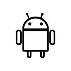 Obraz premium Minimalist humanoid robot icon with a rounded head and rectangular body, representing digital intelligence and innovation.