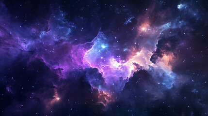 Obraz premium Vibrant Cosmic Nebula Wallpaper - Deep Space Purple and Blue Galaxy Background