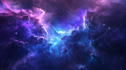 Obraz premium Vibrant Cosmic Nebula Wallpaper - Deep Space Purple and Blue Galaxy Background