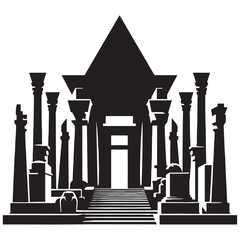 Enduring Temple of Karnak silhouette, a testament to Egyptian grandeur - Temple of Karnak illustration - Temple of Karnak vector - Egyptian silhouette

