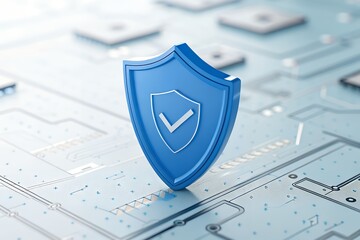 Fototapeta premium 3d illustration of shield with check mark on circuit board, security concept