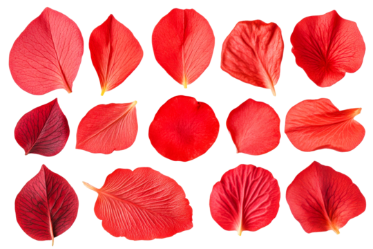 Red petals, isolated, arrangement, floral, natural, elements, cut out transparent