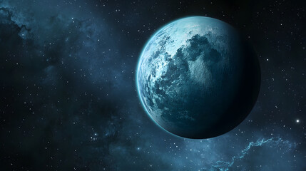 Fototapeta premium Blue celestial body in vast cosmic space, highlighting distant stars and ethereal gases, perfect for science fiction themes.