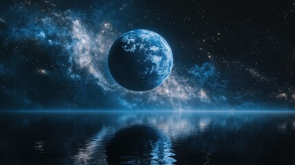 Obraz premium A breathtaking planet made entirely of water, reflecting the stars of its home galaxy