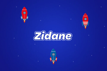 Zidane male boy name illustration in blue with rockets.