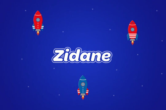 Zidane male boy name illustration in blue with rockets.