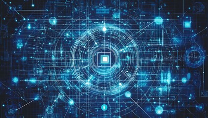 Fototapeta premium Digital background featuring data and code in dark blue tones