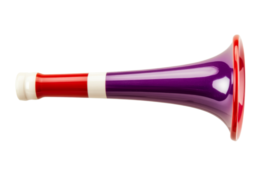 Colorful megaphone for sports fans, purple, red, cheering, cut out transparent