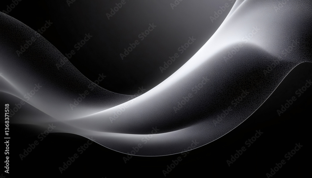 Wall mural grey black white glowing abstract gradient shape on black grainy background minimal header cover pos
