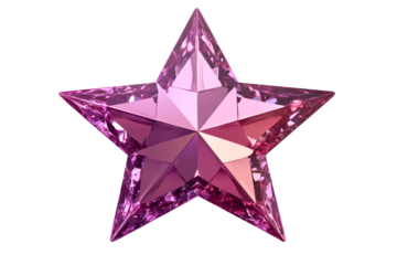 Pink crystal star with reflective facets, transparent background, cut out transparent