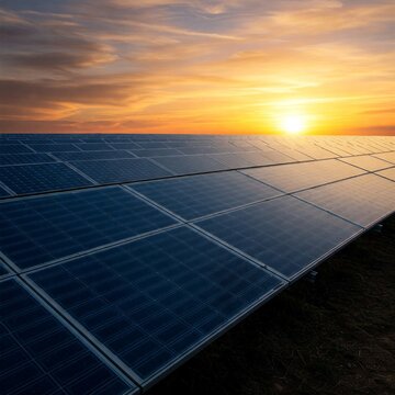 Solar panels renewable energy sunset reflection