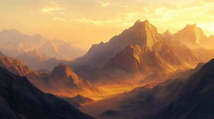 A breathtaking view of Mount Sinai, with rugged peaks bathed in the golden light of dawn