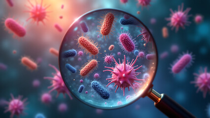 Microscopic View of Bacteria and Virus Particles