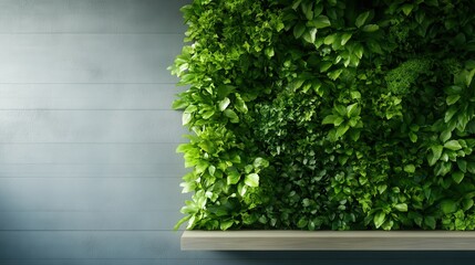 A stunning living wall filled with lush greenery creates a refreshing atmosphere against a grey backdrop, showcasing nature's beauty indoors in a modern context.