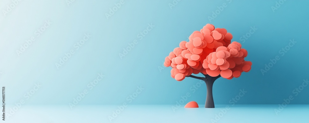 Poster stylized orange tree standing in a blue room with copy space