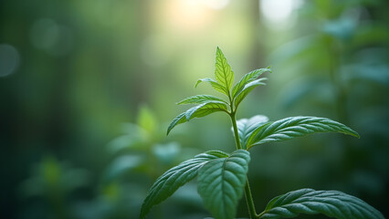 Obraz premium Young green sprout in the forest, new life idea