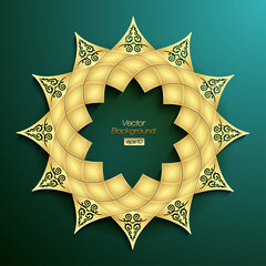 3d round geometric arabesque desing on green background