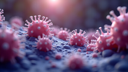Obraz premium Viral Microscopic Organisms with Pinkish Hue