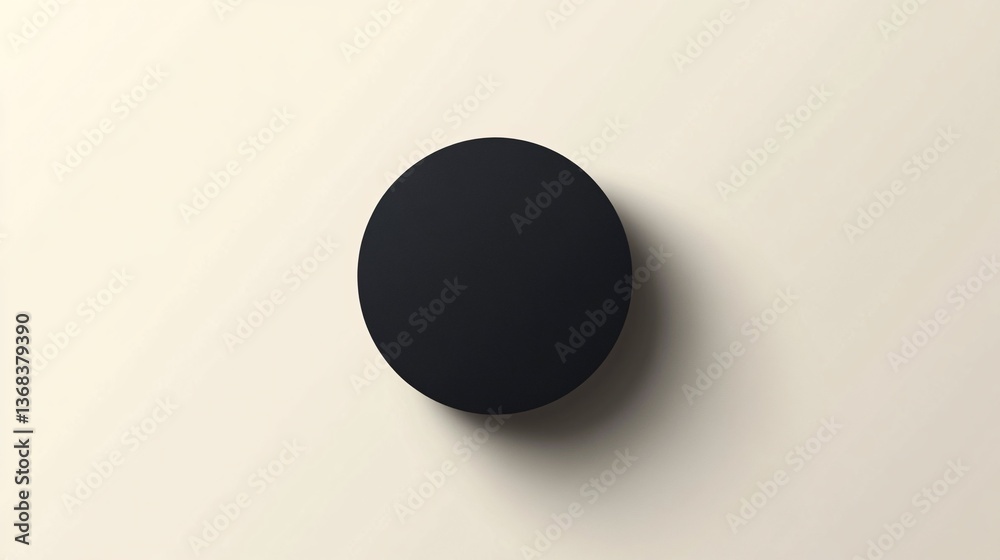 Poster black circle casting shadow on white background: minimalist abstract composition