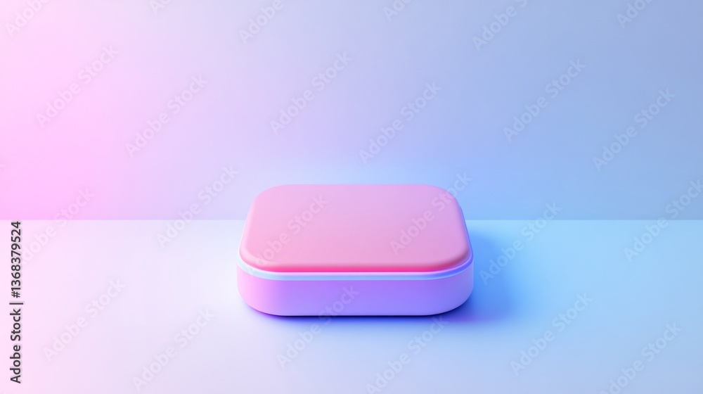 Poster pink empty rounded square podium on blue and pink neon background illuminating the scene