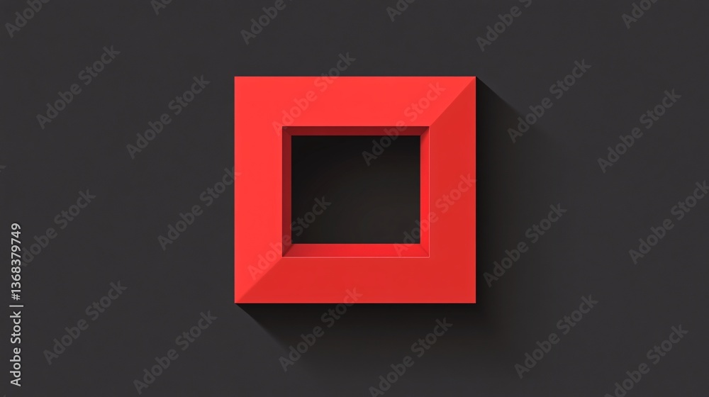 Poster Red square frame casting a shadow on a dark gray background