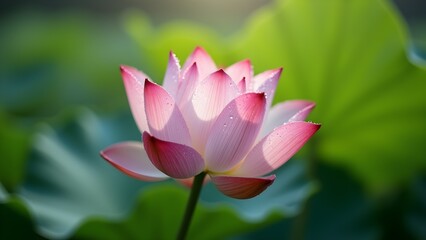Captivating Lotus Flower: Dew-Kissed Pink Petals in a Tranquil Natural Setting