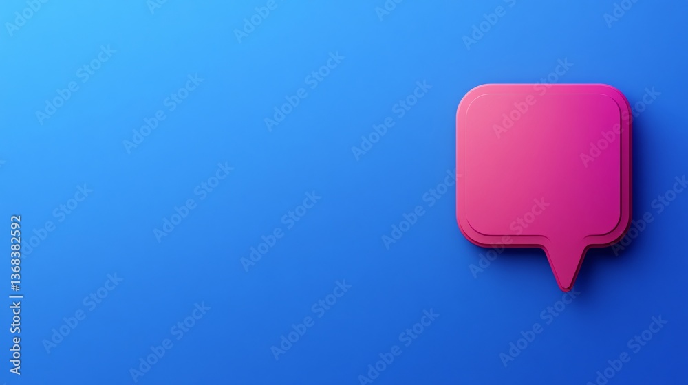 Poster pink speech bubble floating on blue background representing communication and social media