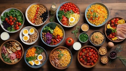 Fototapeta premium An assortment of colorful dishes featuring fresh vegetables,