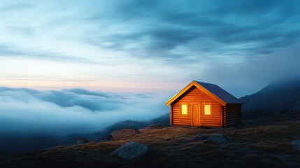 Nestled amidst a sea of clouds, this charming wooden house projects warmth and coziness, inviting solitude seekers to enjoy the breathtaking beauty and peacefulness of the mountain landscape.