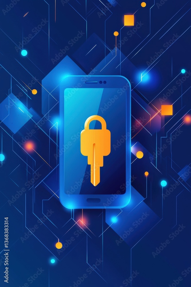 Poster floating key unlocking secure mobile banking app