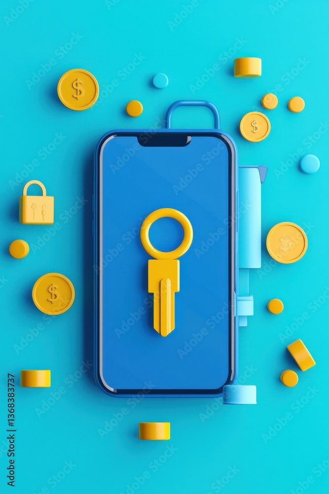 Poster floating key unlocking secure mobile banking app
