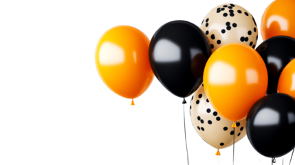 Halloween celebration with balloons in black, orange and beige, cut out transparent