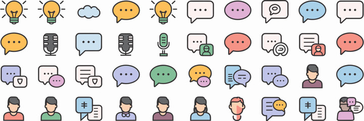 Minimalist vector speech bubble icons with various themes – Ideal for web design, user interface, or messaging apps.