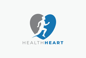 someone running in a heart sign for healthy or sport activity logo design