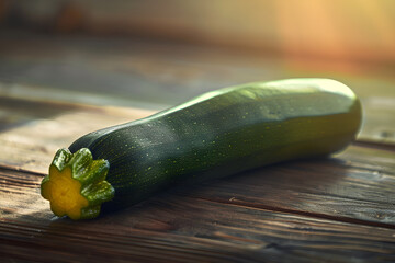 Fresh, Vibrant Zucchini Squash on Rustic Wooden Table Under Warm Lighting