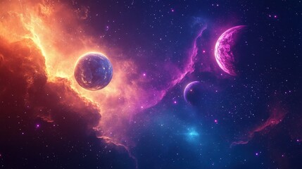 Obraz premium A captivating abstract background with deep-space elements, glowing orbs, and mysterious cosmic fog