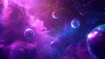 Naklejka premium A captivating abstract background with deep-space elements, glowing orbs, and mysterious cosmic fog