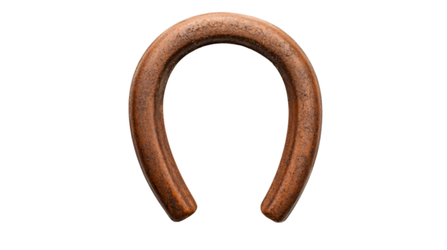 Horseshoe shape bronze aged, metallic texture, decorative detail, cut out transparent