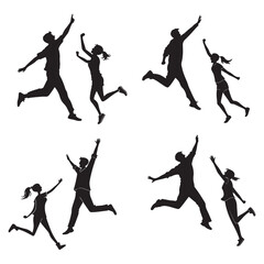 Silhouettes of man and woman jumping vector