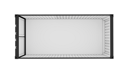 Top view of a black shipping container with no ceiling. Empty closed container without a roof. Isolated on a transparent background. 3D illustration