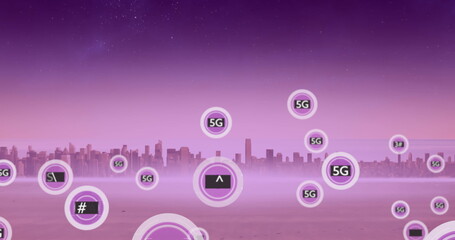 Image of network of connections with 6g text over cityscape