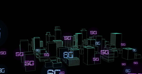 Image of network of connections with 6g text over cityscape