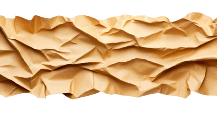 Crinkled brown paper with rough edges texture backdrop, cut out transparent