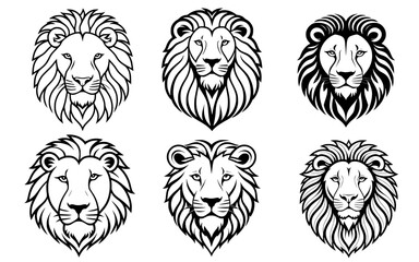 Fototapeta premium Vector Illustration of Multiple Lion Heads with Manes and Facial Features in Bold Flat Wildlife Style