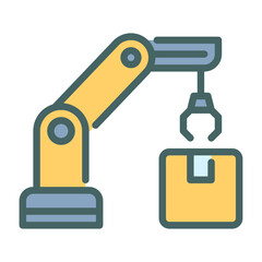 Robot Manufacture filled outline icon. robot factory color line illustration.