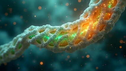 Futuristic glowing DNA double helix structure for scientific research and medical innovation