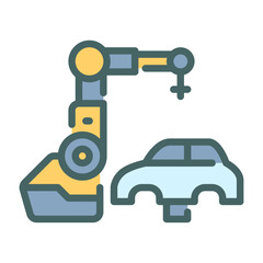 Car Manufacture filled outline icon. industrial robot color line illustration.
