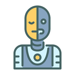Human Robot filled outline icon. Humanoid Robot color line illustration.
