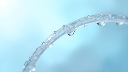 Water droplets clinging to a curved clear surface with a clean and refreshing aesthetic.