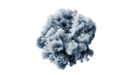 Abstract monochrome cloud of smoke on black background, cut out transparent